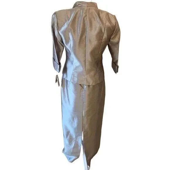 Cachet Champagne Mother of the Bride Full Length Shimmery Dress & Jacket Formal - Picture 6 of 16